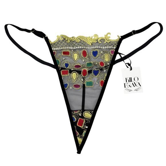 NWT KILO BRAVA Jewels & Pearls Embroidered G-String Sz XXXL - Picture 2 of 7